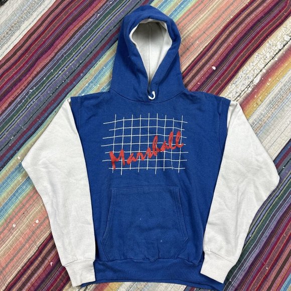 Vintage Marshall Net Two Tone Mens Large Pullover Hoodie Sportswear Skate Grunge - Picture 11 of 11